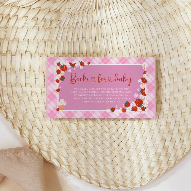 Tarjeta De Recepción Libros Daisy Berry Sweet Para Baby Shower (Someone Berry Sweet is on the Way Summer Daisy & Strawberry Pink Plaid Books For Baby Shower )