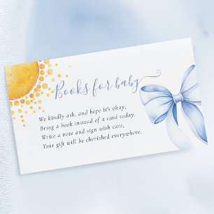 Tarjeta De Recepción Libros de Acuarela de Sol con Lazo Azul para Bebé