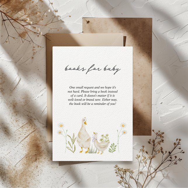 Tarjeta De Recepción Libros de acuarela malhumorada para bebé (Silly Goose Baby Shower Books for Baby Insert Little Goose Animal Daisy Greenery Aesthetic Beige )