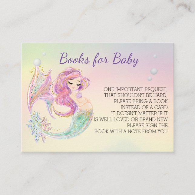 Tarjeta De Recepción Libros de acuarela para sirenas para Baby Shower (Anverso)