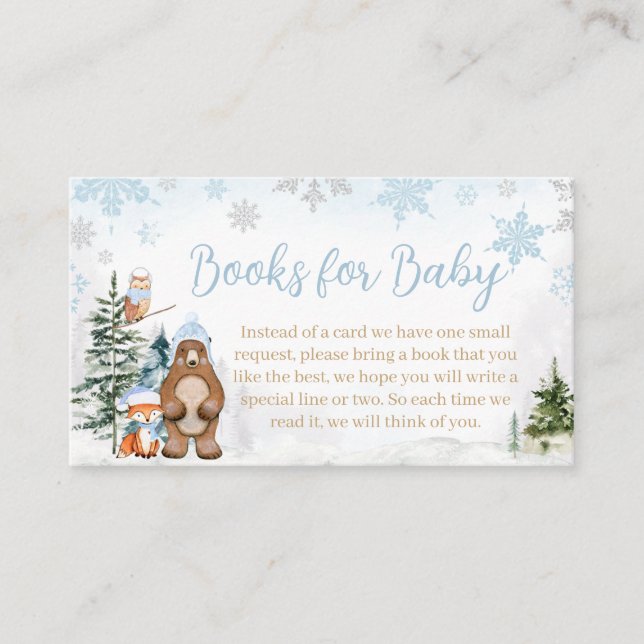 Tarjeta De Recepción Libros de animales de bosque de invierno azul para (Anverso)