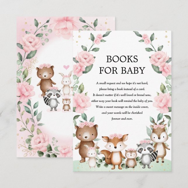 Tarjeta De Recepción Libros de animales de bosque rosado para bebé (Anverso / Reverso)