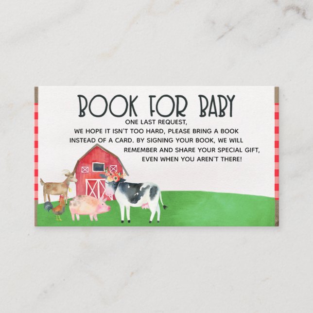 Tarjeta De Recepción Libros de animales de granja para bebé inserto (Anverso)