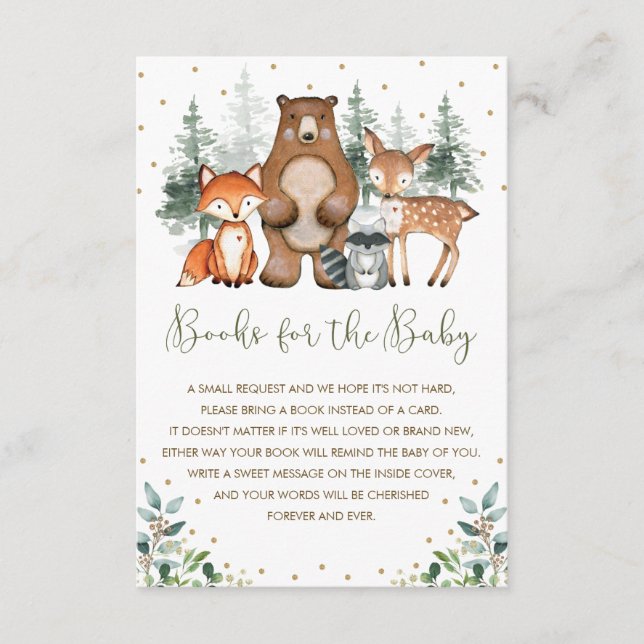 Tarjeta De Recepción Libros de animales del bosque elegante para bebé (Anverso)