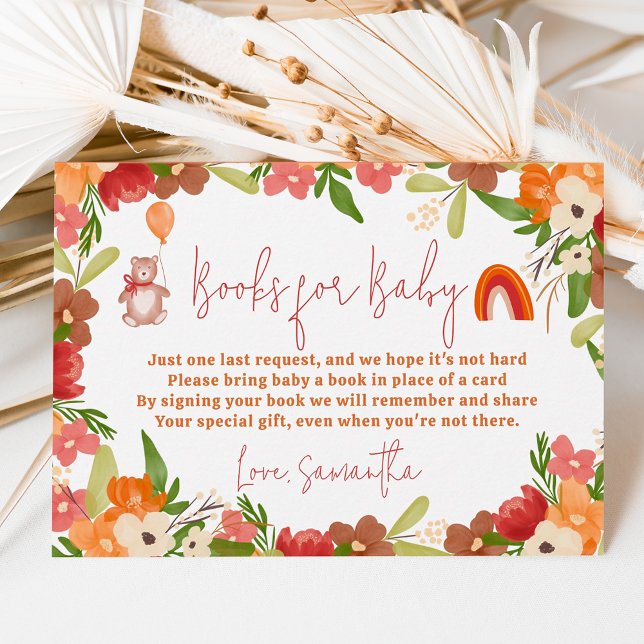 Tarjeta De Recepción Libros de arcoiris de oso de peluche para la ducha (Cute teddy bear rainbow books for baby shower enclosure card)