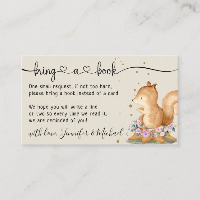 Tarjeta De Recepción Libros de ardilla del bosque beige para bebé (Anverso)