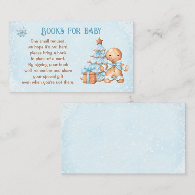 Tarjeta De Recepción Libros De Baby Shower Azules De Gingerbread Para B (Anverso / Reverso)