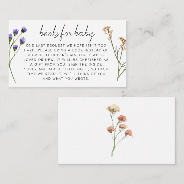 Tarjeta De Recepción Libros de Baby Shower Boho Meadow Blooms Para Bebé (Anverso / Reverso)