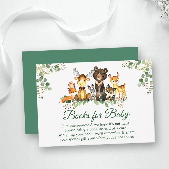 Tarjeta De Recepción Libros de Baby Shower de animales de Woodland para (Customize to change text color, style, text size or color of back of card.)