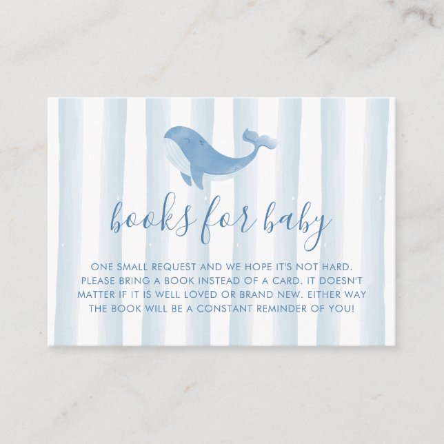 Tarjeta De Recepción Libros de Baby Shower de ballena azul acuarela par (Anverso)
