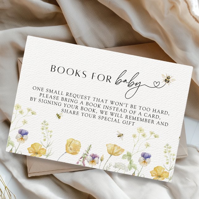 Tarjeta De Recepción Libros de Baby Shower de Bumblebee Wildflower para (Books For Baby Baby Shower Fun Insert Card Bumblebee Wildflower Mama to Bee Baby in Bloom)