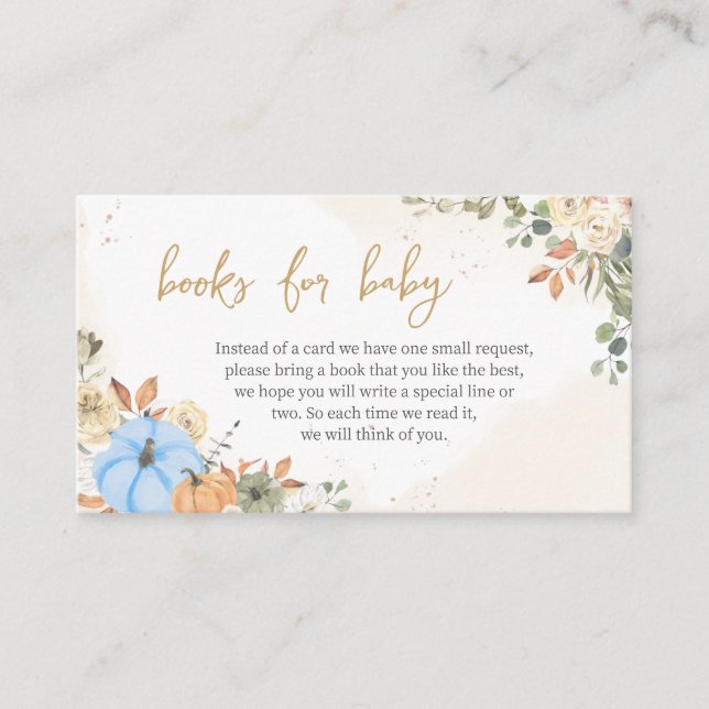 Tarjeta De Recepción Libros de Baby Shower de calabaza azul para bebé (Anverso)