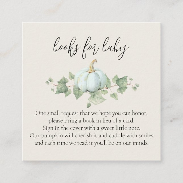 Tarjeta De Recepción Libros de Baby Shower de calabaza azul para tarjet (Anverso)
