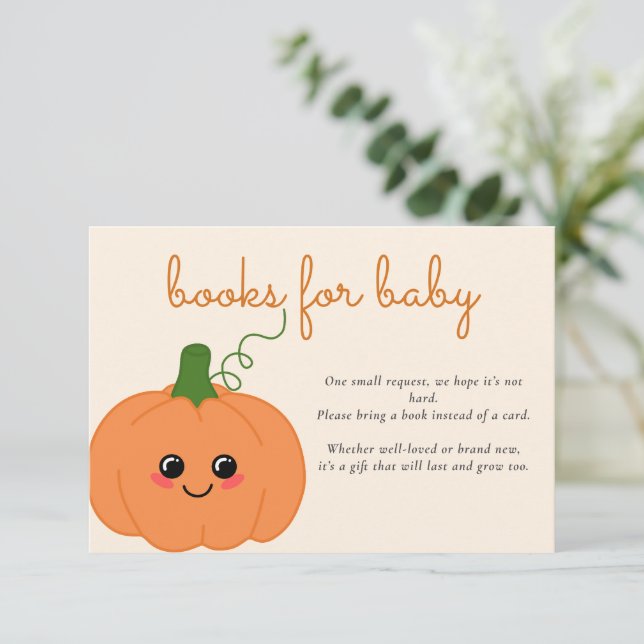Tarjeta De Recepción Libros De Baby Shower De Calabaza Cuidada Para El  (Anverso de pie)