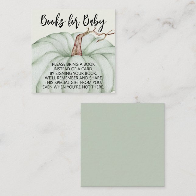 Tarjeta De Recepción Libros de Baby Shower de calabaza verde para bebé (Anverso / Reverso)