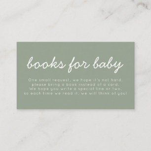Tarjeta De Recepción Libros de baby shower de color verde sage manuscri