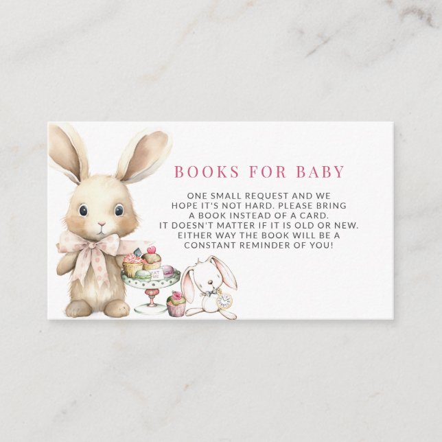 Tarjeta De Recepción Libros de Baby Shower de conejo chica para bebé (Anverso)