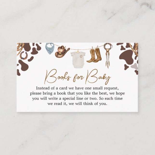 Tarjeta De Recepción Libros de Baby Shower de Cowboy para bebé (Anverso)