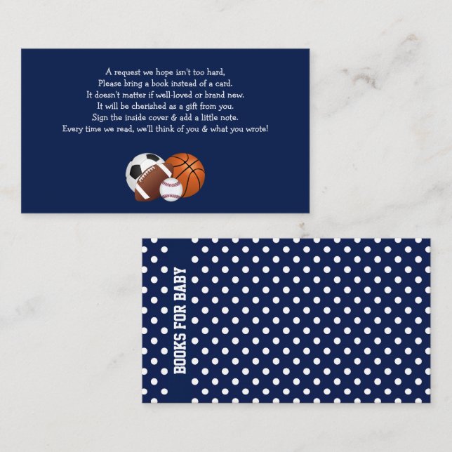 Tarjeta De Recepción Libros de Baby Shower de Deportes Azules para el G (Anverso / Reverso)