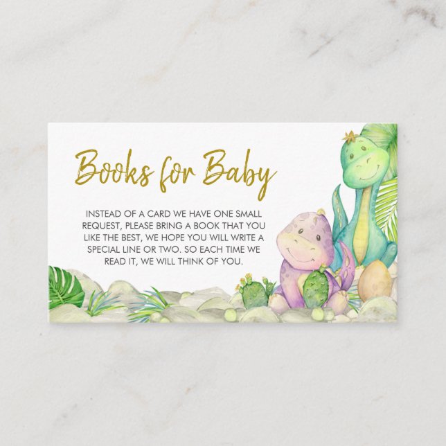 Tarjeta De Recepción Libros de Baby Shower de dinosaurios verdes para b (Anverso)