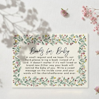 Tarjeta De Recepción Libros de baby shower de flores silvestres dibujad