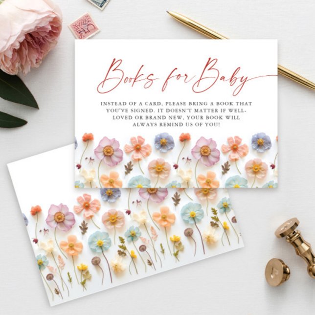 Tarjeta De Recepción Libros de Baby Shower de flores silvestres rosadas (Subido por el creador)