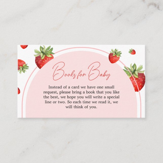 Tarjeta De Recepción Libros de Baby Shower de fresa roja para bebé (Anverso)