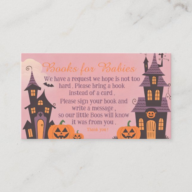 Tarjeta De Recepción Libros de Baby Shower de Halloween de Twin Boo par (Anverso)