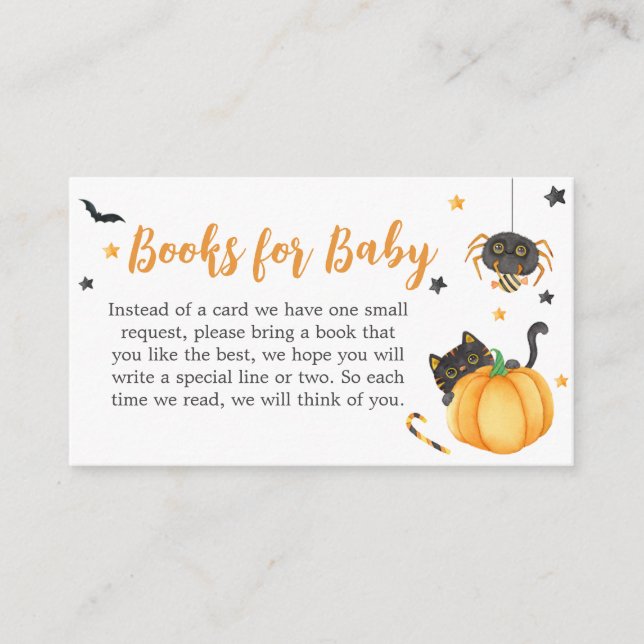 Tarjeta De Recepción Libros de Baby Shower de Halloween para naranjas (Anverso)