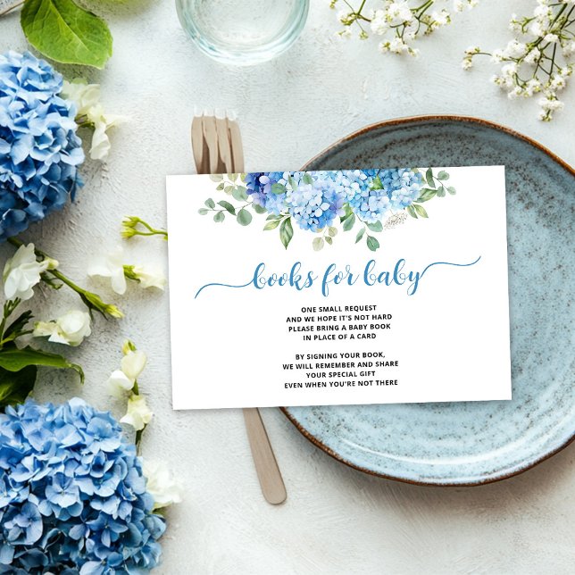 Tarjeta De Recepción Libros de Baby Shower de Hydrangea Azul para bebé (Subido por el creador)