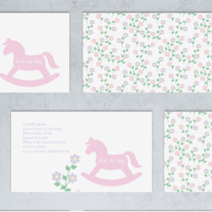 Tarjeta De Recepción Libros de Baby Shower de Niña Caballo Mecedor Rosa