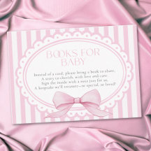 Libros de Baby Shower de Niña con Lazo Rosa y Raya