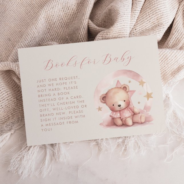 Tarjeta De Recepción Libros de Baby Shower de oso rosado para bebé (Subido por el creador)
