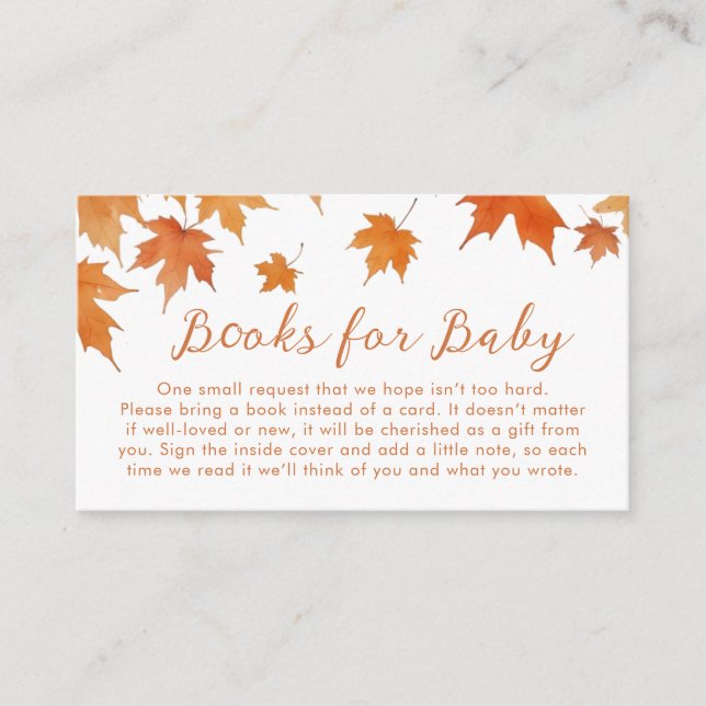 Tarjeta De Recepción Libros de Baby Shower de Otoño para Bebé (Anverso)
