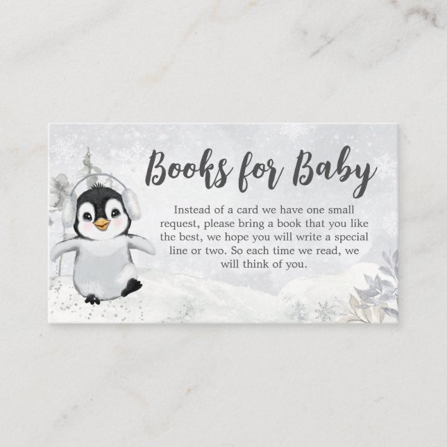 Tarjeta De Recepción Libros de Baby Shower de penguin de invierno para  (Anverso)