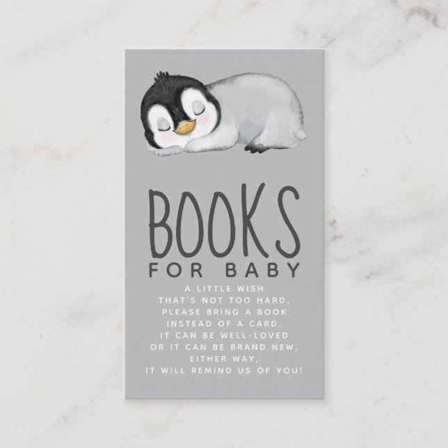 Tarjeta De Recepción Libros de Baby Shower de pingüino lindo para bebé (Anverso)