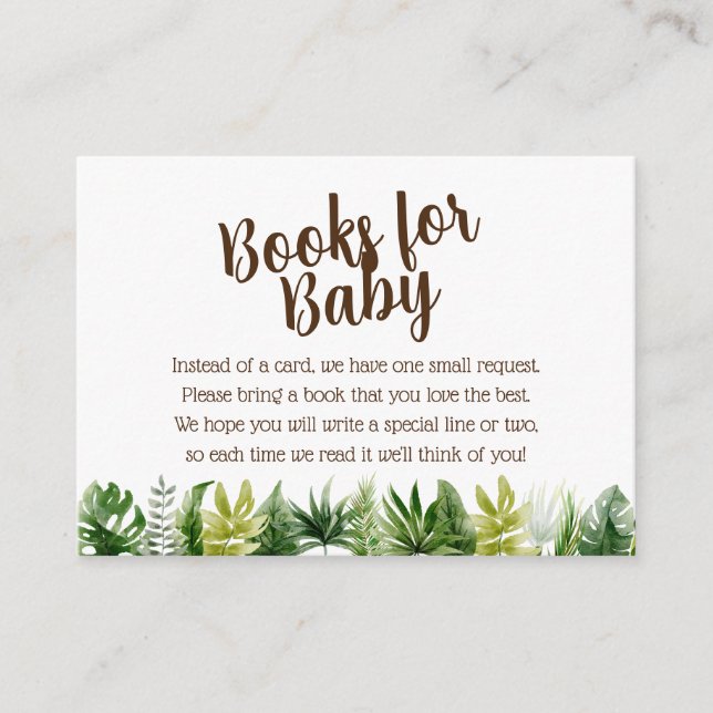 Tarjeta De Recepción Libros de Baby Shower de Safari Jungle para bebés (Anverso)