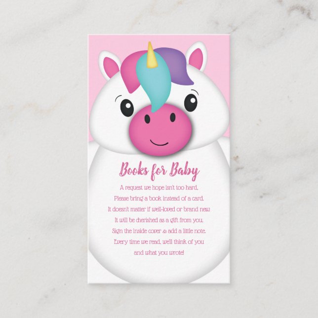 Tarjeta De Recepción Libros de Baby Shower de Unicornio para bebés (Anverso)