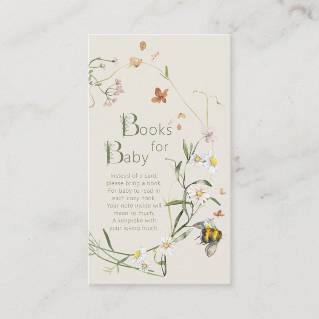 Tarjeta De Recepción Libros de Baby Shower de Wildflower Bee Beige para (Anverso)