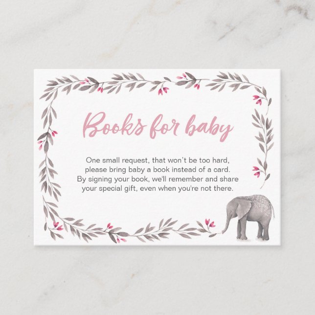 Tarjeta De Recepción Libros de Baby Shower del elefante para el bebé (Anverso)
