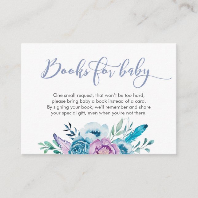 Tarjeta De Recepción Libros de Baby Shower morado floral para bebés (Anverso)