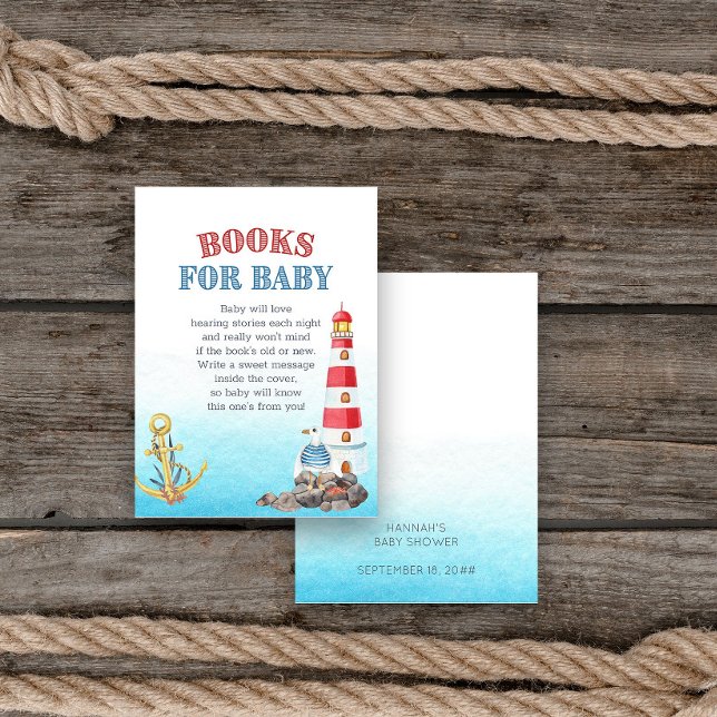 Tarjeta De Recepción Libros de Baby Shower náuticos para el bebé (Book request card from my Ahoy it's a boy Nautical Baby Shower collection
)