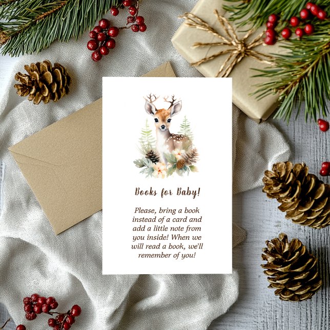 Tarjeta De Recepción Libros de Baby Shower para animales de los bosques (Woodland Deer Animal Baby Shower Books for Baby Enclosure Card)