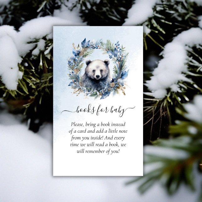 Tarjeta De Recepción Libros de Baby Shower para bebe con oso de inviern (Winter Bear Baby Shower Books for Baby Enclosure Card)