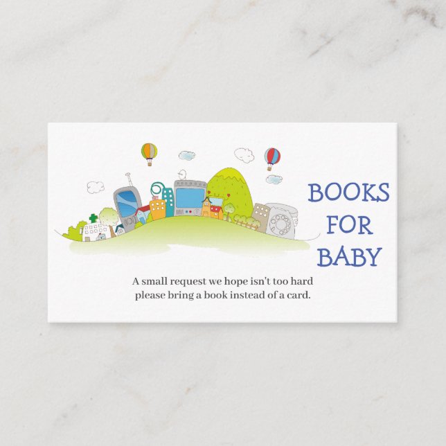 Tarjeta De Recepción Libros de Baby Shower para bebé en ciudades silves (Anverso)
