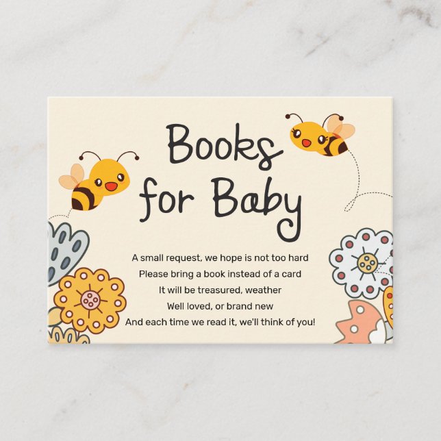 Tarjeta De Recepción Libros de Baby Shower para bebés de abejas con bur (Anverso)