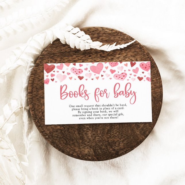 Tarjeta De Recepción Libros de Baby Shower para bebés de San Valentín (Watercolor Cute Valentine Pink and Red Hearts Baby Shower Books for baby Game Ticket)
