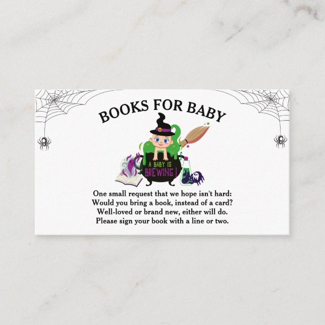 Tarjeta De Recepción Libros de Baby Shower para brujas de Halloween (Anverso)