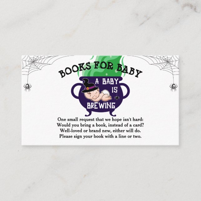 Tarjeta De Recepción Libros de Baby Shower para brujas de Halloween (Anverso)