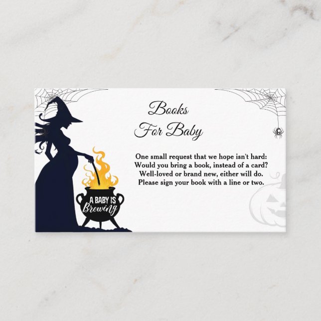 Tarjeta De Recepción Libros de Baby Shower para brujas de Halloween (Anverso)